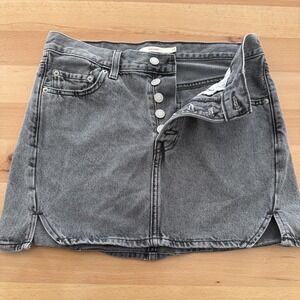 Levi's Icon Skirt Womens 28 Black Gray Denim Mini Button Fly 5-Pocket A6085-0001
